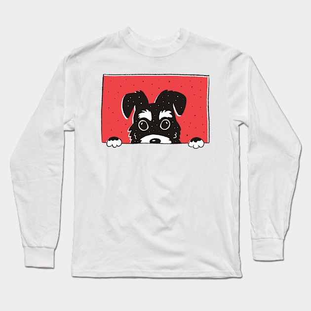 Peeking schnauzer dog Long Sleeve T-Shirt by LR_Collections